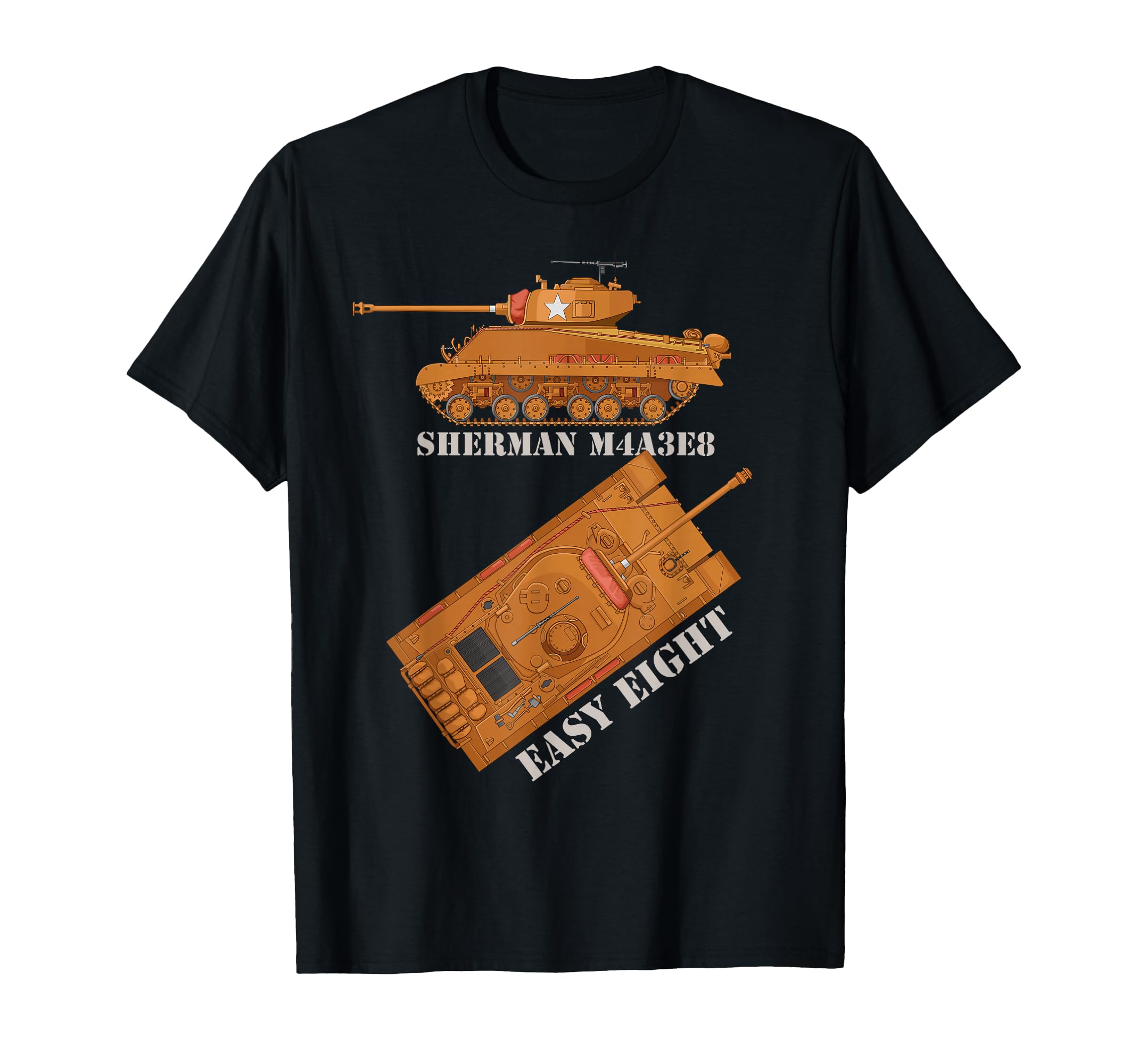Sherman M4A3E8 Easy Eight American WW2 Tanks Diagram T-Shirt