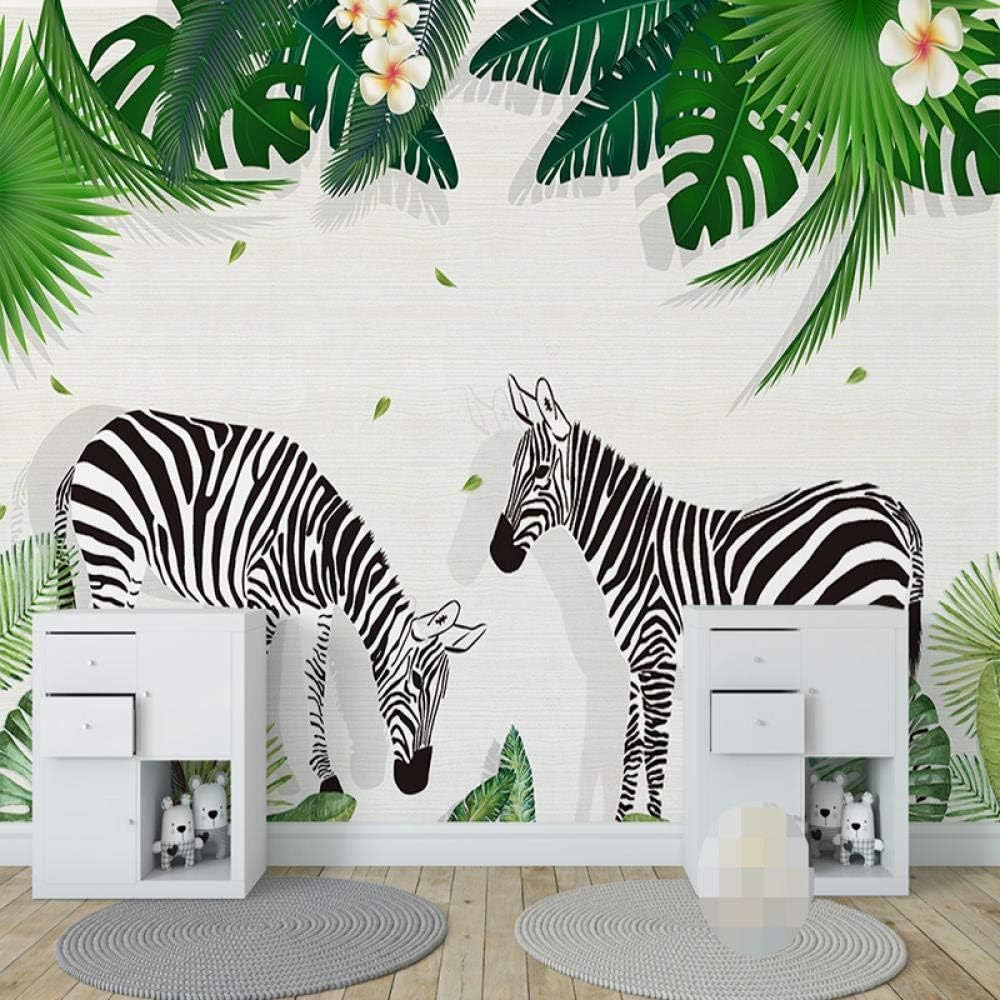 YBHNB Custom Photo 3D Wallpaper For Kids Room Creative Hand Painted Zebra Green Tree Leaf Children Bedroom Decor Wall Sticker Mural-400X280Cm