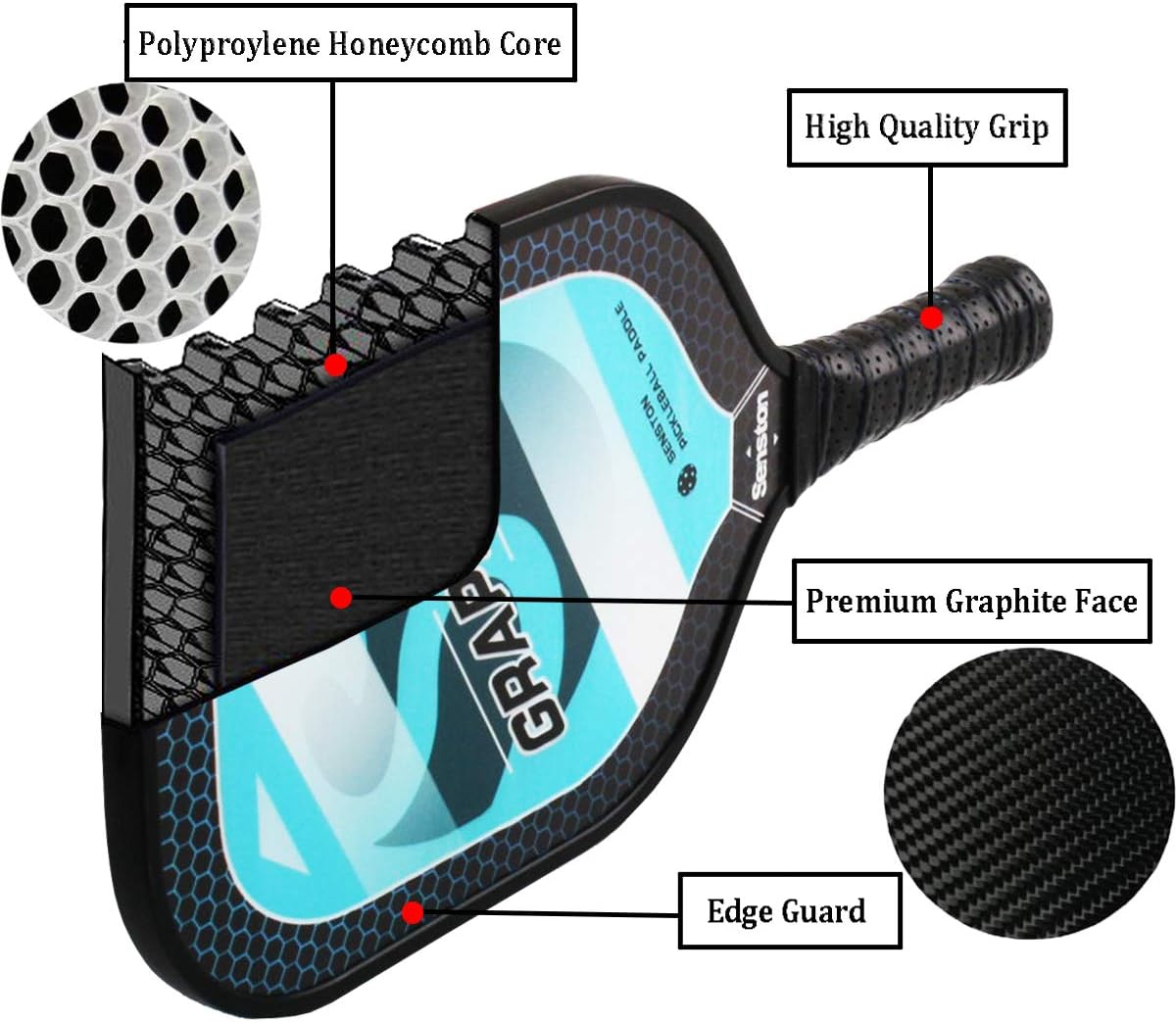 Senston Graphite Pickleball Paddles Set of 4 Lightweight Composite Pickleball Racket with Graphite Carbon Fiber Face/Polymer Honeycombed Core Pickleball Racquets Set with 4 Pickleball Balls : Sports & Outdoors
