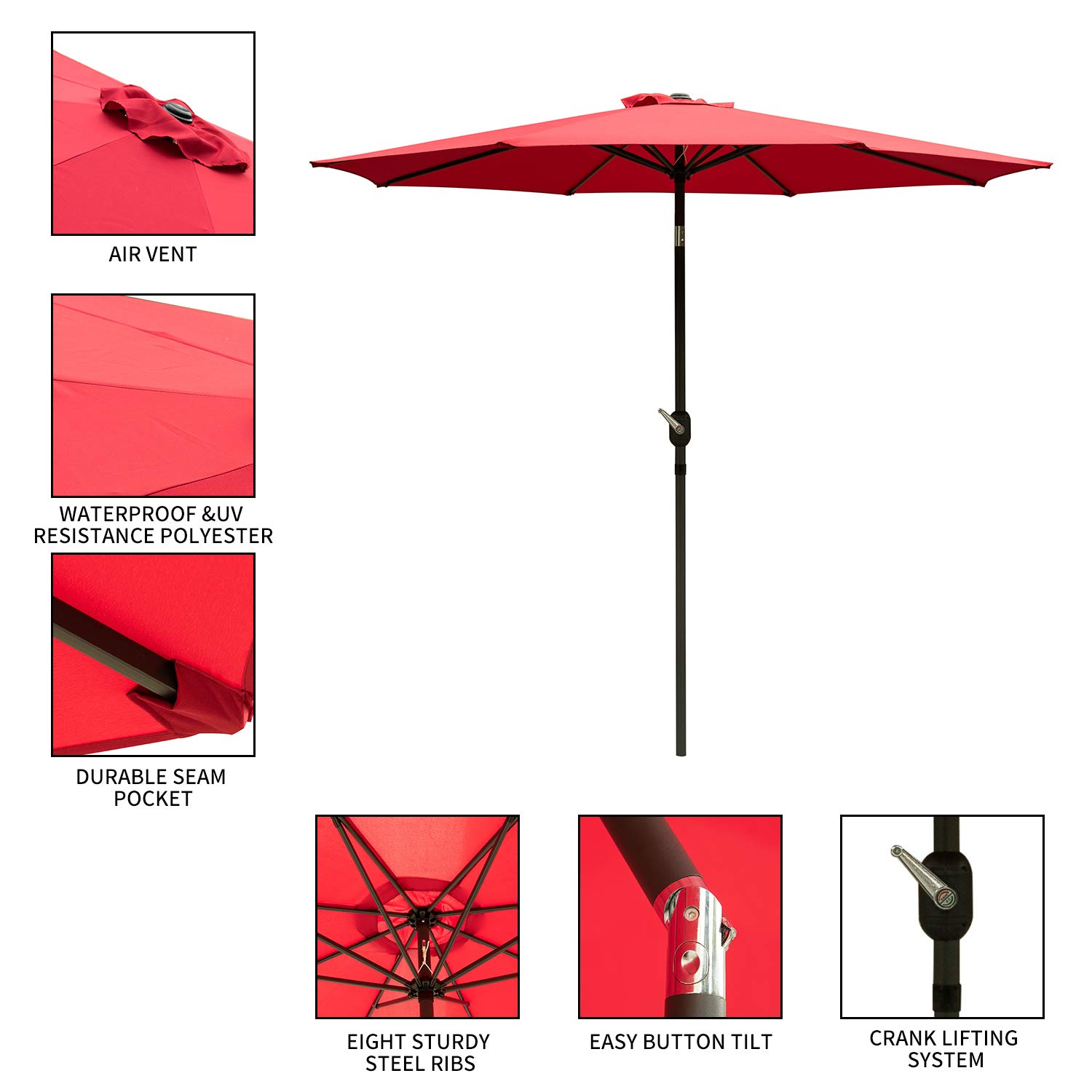 Indoor Steel Umbrella Ribs Outdoor Use Without Base Ainfox 9ft Solar Patio Umbrella With Led Light Waterproof Prevent Bask In For Garden Green Umbrellas Umbrellas Shade