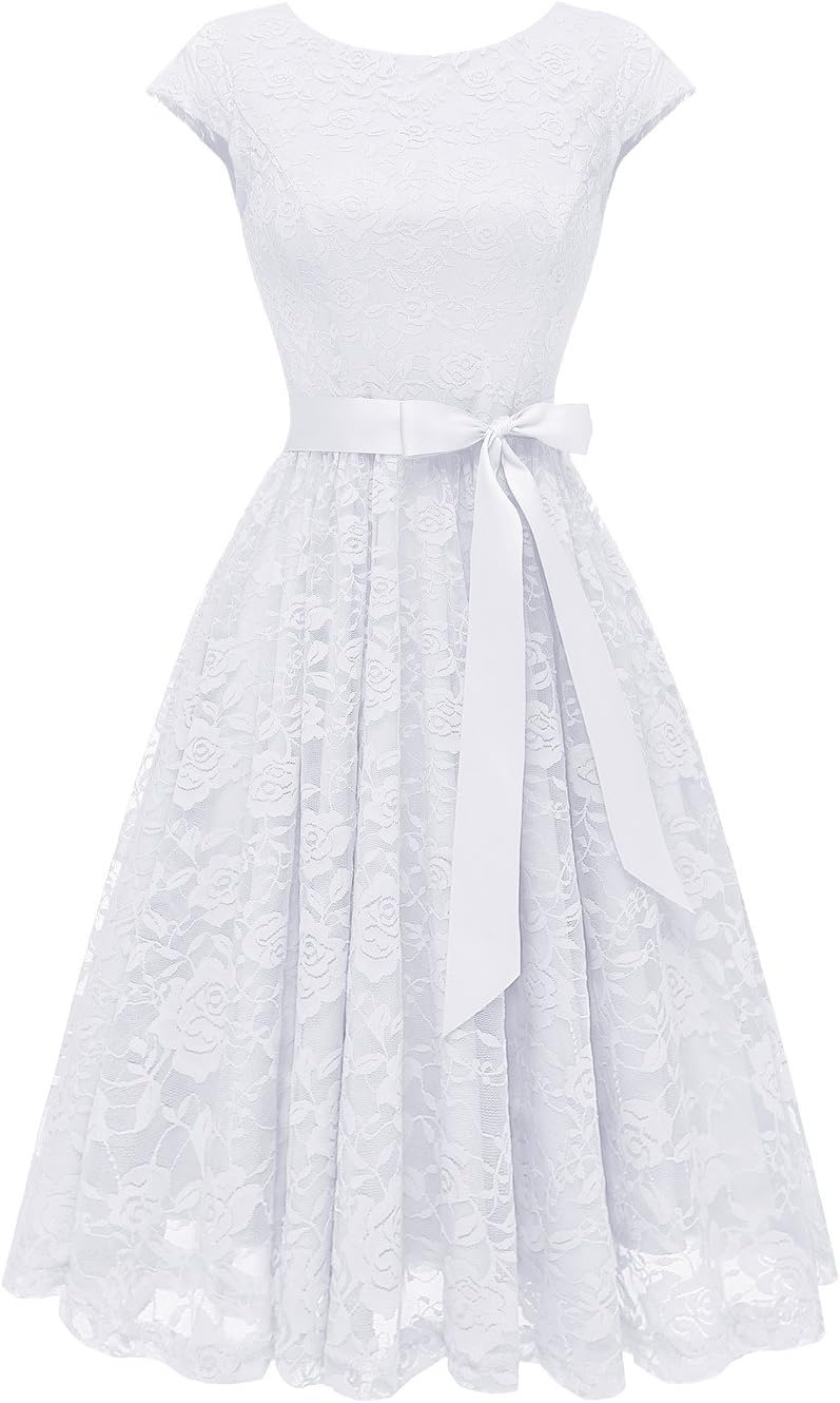 BeryLove Women's Floral Lace Short Bridesmaid Dress Cap-Sleeve Wedding Formal Party Dress