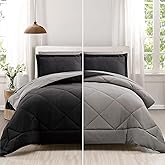 Furnishh 5 Pieces Comforter Set Twin Bed in a Bag, Reversible Bed Set with Comforter, Flat Sheet, Fitted Sheet, Pillowcase & Sham, Black and Grey Twin Size Bedding Sets for Boys, Girls