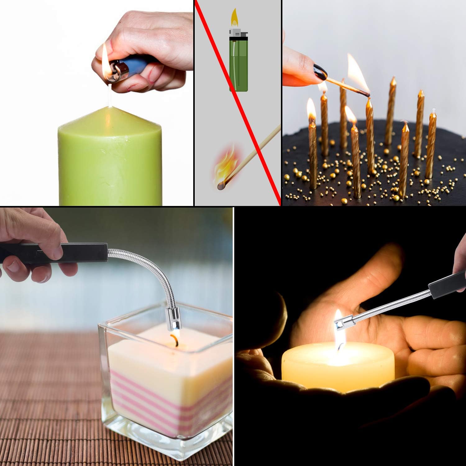 Candle Lighter, Electric Arc Lighter 360° Flexible Neck USB Rechargeable Lighter for Candles Camping Cooking BBQs Grill Fireworks (Black): Home & Kitchen