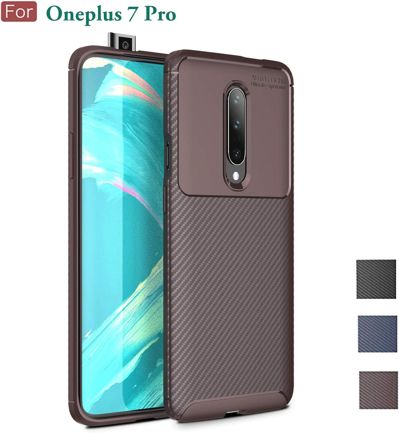 Oneplus 7 Pro Case, Wellci Anti Fingerprint Slim Fit Carbon Fiber Design Scratch Resistant Phone Case for Oneplus 7 Pro (Burgundy)