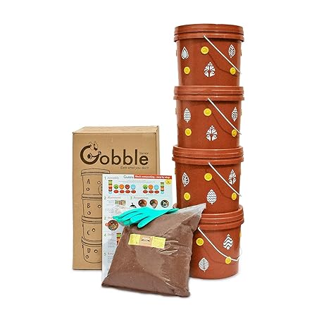 Daily Dump Gobble Senior Plastic Indoor Compost Bin Kit (2 Kg, Brown, 6-Pieces)
