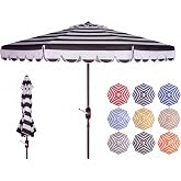 SAFAVIEH Outdoor Vienna Crank Patio Umbrella, 9 ft Black/White PAT8011D | Patio Umbrella, 9 ft Canopy, Aluminum, 8 Ribs, Assembly Required, Polyester, Patio Outdoor