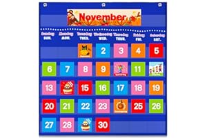 AUVCAS VNOM Blue Calendar Pocket Chart for Classroom,School Pocket Calendar for Kids Learning for Home,Pre-k Homeschool Daycare Classroom Supplies for Teachers…