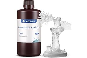 ANYCUBIC 3D Printer Resin, Water Washable Resin 2.0, No Need Extra Alcohol and Easy to Clean, Fast Curing, Low Odor, Wide Compatibility for All LCD Resin 3D Printers (Clear, 1kg)