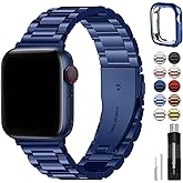 Fullmosa Metal Band Compatible with Apple Watch Bands 45mm 44mm 42mm, iWatch Band with Case for Apple Watch Series 9 8 7 6 5 4 3 2 1 SE3/2/1, Blue
