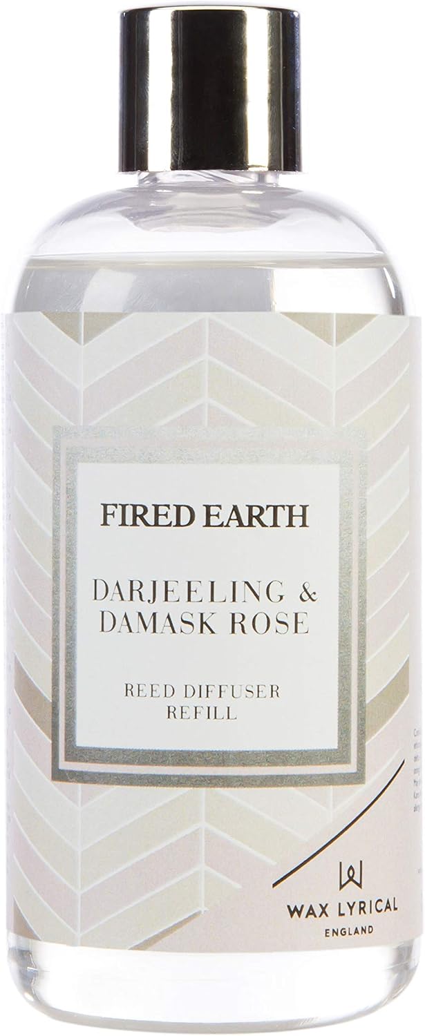 Wax Lyrical Fired Earth Small Ceramic Candle, Darjeeling & Damask Rose, Reed Diffuser Refill