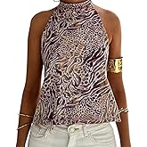 Women Y2k Floral Print Halter Tank Top Sleeveless Tie Backless Going Out Tops Aesthetic High Neck Beach Camisole