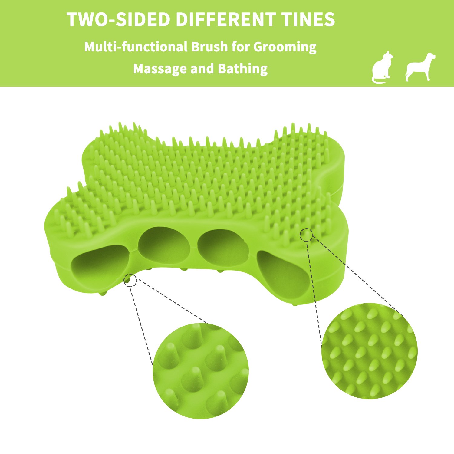 Plazenzon 2 in 1 Dog Bath Brush 100% Silicone Pet Comb for Dogs Cats Bathing, Grooming, Massaging, Shedding or Relaxing, Great for Short Hair Small and Large Dogs Cats and Any Haired Pets Green