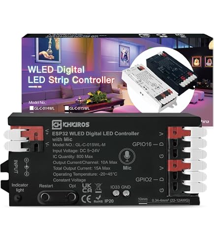 Produktbild von Elite ESP32 WLED LED Strip Controller Mit Ethernet Musik Sound Reactive UART Energy Save Relais 20A Pluggable Fuse DIY Dynamic For WS2811 WS2812 SK6812 WS2815 Digital Addressable RGB* IC Strip Light