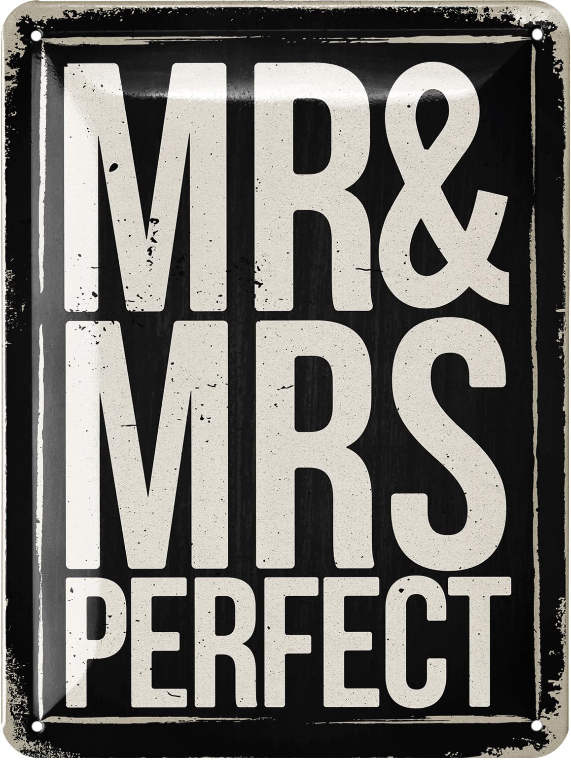 Tin Sign MR and MRS Decorative Wedding - Mr and Mrs Stool Signs in Shabby Chic - Gift Wedding Decoration - Door Sign and Wall Decoration for Photos - Vintage Metal Sign 15 x 20 cm