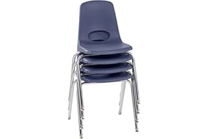 Factory Direct Partners 10384-NV 18" School Stack Chair, Stacking Student Seat with Chromed Steel Legs and Nylon Swivel Glides for in-Home Learning, Classroom or Office - Navy (4-Pack)