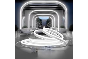 HRGXYUN 110V LED Neon Rope Light, Dimmable 16.4ft Easy to Connect, Commercial Strip Light Outdoor Waterproof, ETL Listed Cool White for Room, Building, Party