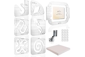 Halandar 6 Pcs Free Motion Quilting Template Series with 1 Quilting Frame 1 Ruler Foot 15 Non-Slip Mats 1 Instruction, 3mm Acrylic Templates for DIY Quilting Tool on Sewing Machine Ruler