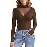 Avidlove Bodysuits for Women Long Sleeve Going Out Tops Mock Turtleneck Body Suits Double Lined Leotard Shirts