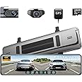 AZDOME 12" Mirror Dash Cam with 4K Detached Front Camera, Rear View Mirror Camera with Sony IMX335, WDR Night Vision, GPS, IPS Full Touch Split Screen, Free 64GB Card, Parking Assistance PG18S