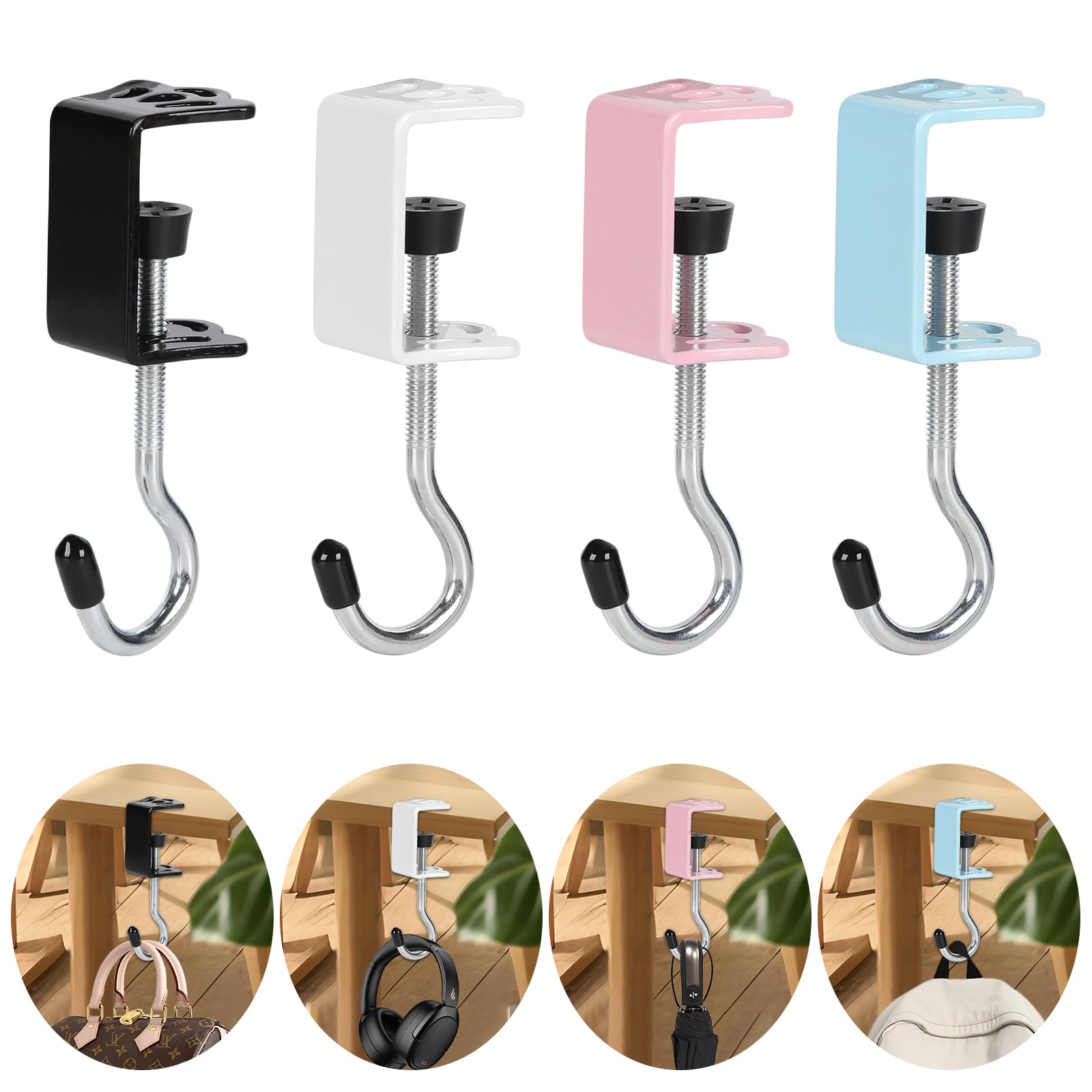 Photo 1 of **3 pack** Pack Heavy-Duty Purse Hooks for Table & Desk - 50lb Capacity High-Strength Alloy Hanger, Multi-Use Organizer for Handbag, Backpack, Headphone, Space-Saving Office Table Accessories (Multicolor)