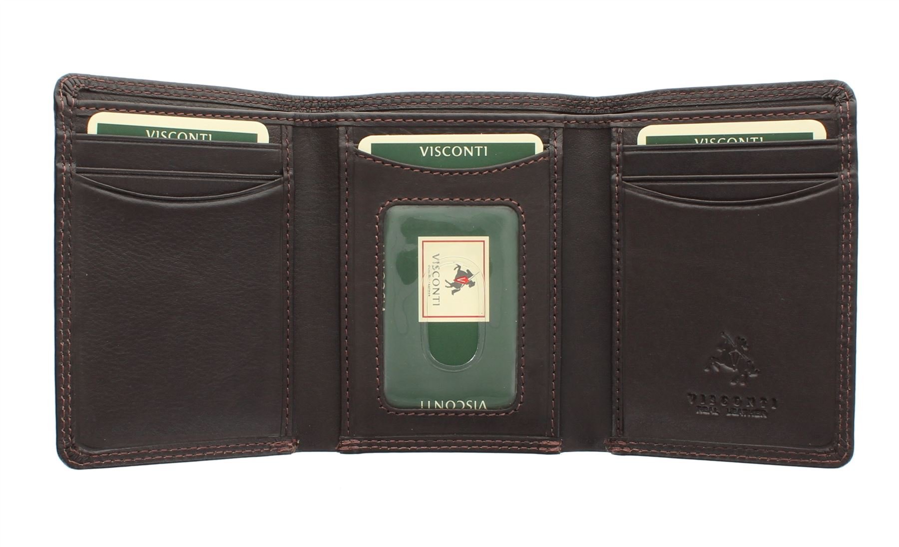 VISCONTI Heritage Collection Compton Leather Tri-Fold Wallet RFID Blocking HT18 Chocolate