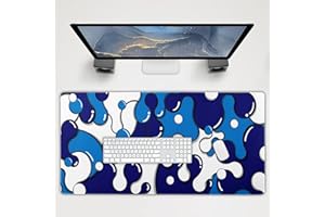 aportt Navy Blue White Mouse Pad Extended Anime Cool Geometric Japanese Extended Desk Mat 100X50 cm Non-Slip Rubber Base Stit