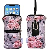 Tainada Women Cell Phone Neoprene Shockproof Zippered Sleeve Case Bag Pouch w/Carabiner, Neck Lanyard, Belt Loop Holster for iPhone 17/16 Pro Max, 16 Plus, 16e; Samsung S25+, S24, A56 (Gray Floral)