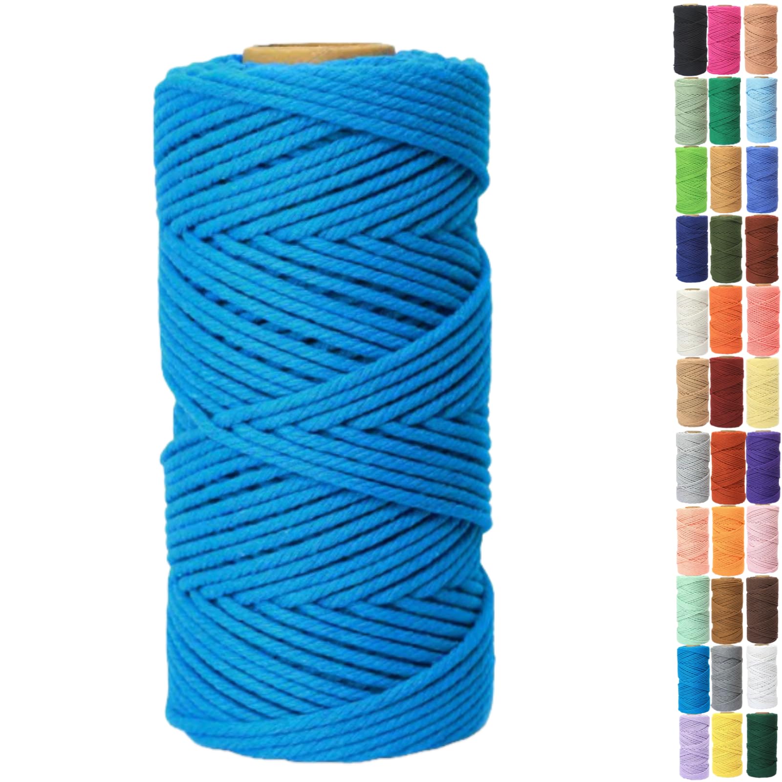 Binwat Macrame Cord Thick Natural Cotton Cord DIY Crafts Yarn Thread Twisted Spool Twine String Cotton Rope for Wall Hanging,Plant Hangers,Knitting,Decorative Projects 4mm x100m (Lake Blue)