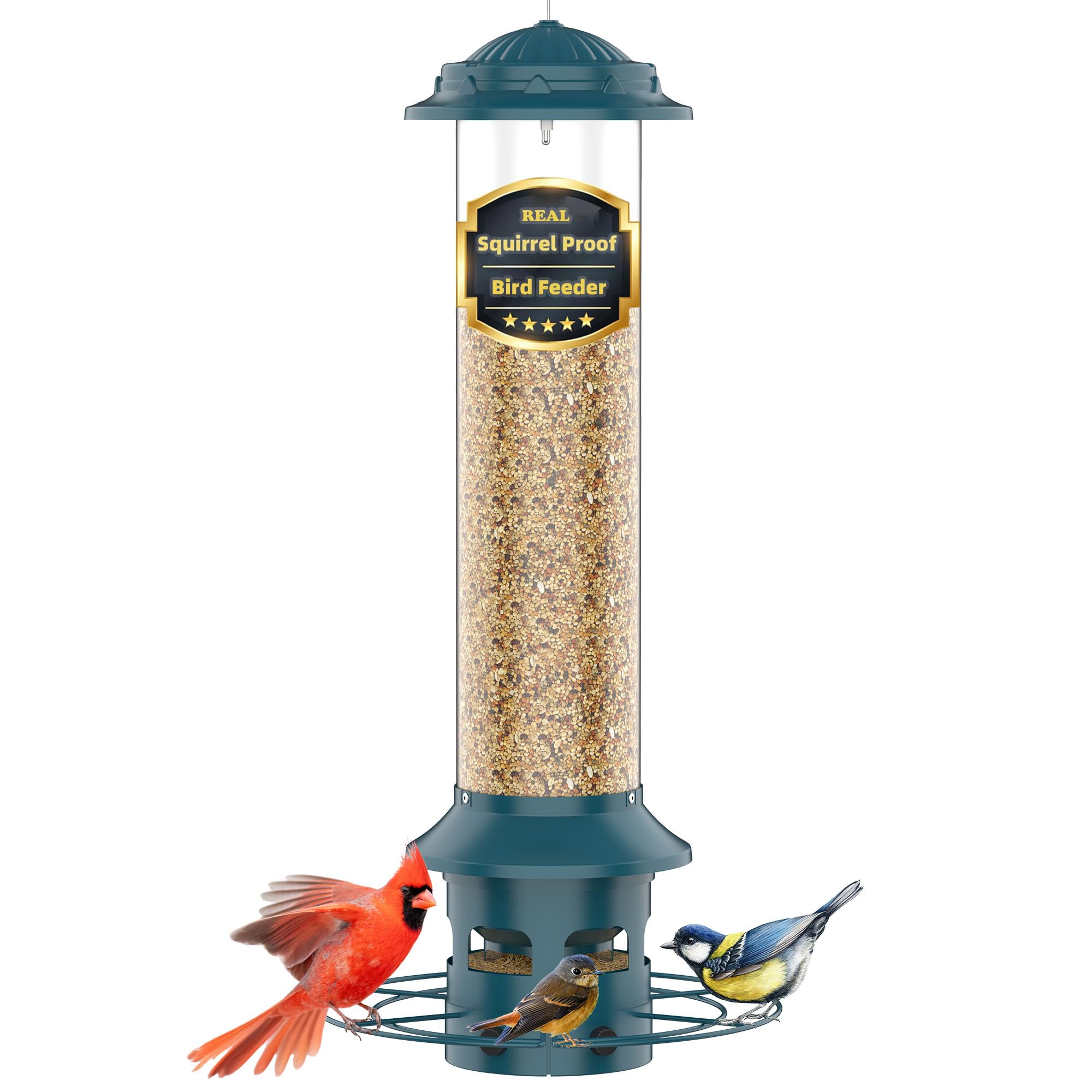 Photo 1 of Bird Feeder,Metal Squirrel Proof Bird Feeders for Outdoors Hanging 4.0 LB Capacity,Easily Beat Squirrels,Attracting Finch,Cardinal,Chickadee