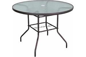 Garden Elements Outdoor Patio Furniture, Round Dining Table, Steel Base and Rim with Water-Wave Glass Top, Brown, 40"