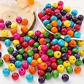 HERZWILD 200Pcs Colourful Wooden Beads Natural Wooden Handmade Beads Round Painted Wood Spacer Loose Bead Assorted Color Craft Bead for Jewelry Bracelets Making(14mm)