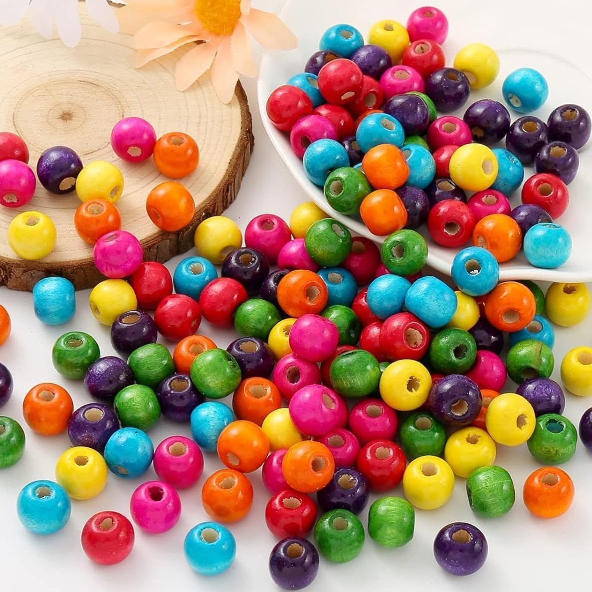 HERZWILD Color Wooden Beads Colourful Wooden Beads Coloured Craft Bead for DIY Jewellery Making (color-14mm) — image 1