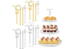 4 Groups 3 Tier Zinc Alloy Cake Stand Fittings, Gold Silver Deer Style Cake Plate Holder, Dessert Serving Trays Support Rod, 