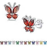 Bestyle Sterling Silver Butterfly Earrings for Women, Dainty Cute Birthstone Studs Hypoallergenic Jewelry, Great Birthday Gift