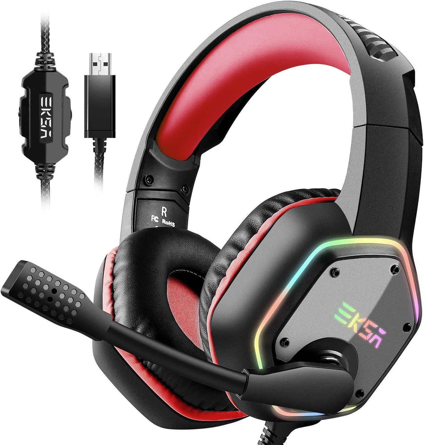 EKSA 7.1 USB Gaming Headset - Surround Stereo Sound - PS4 Headphones with Noise Canceling Mic & RGB Light Over Ear Headphones, Compatible with PC, PS4 Console, Laptop (Green): Electronics