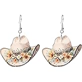 Western Cow Fedora Hat Earrings Boho Wooden Cowgirl Cowboy Hat Rodeo Boot Drop Dangle Preppy Lightweight Western Earrings for Women Ladies