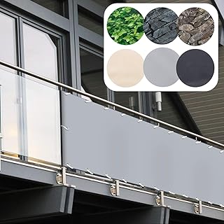 Balkon Sichtschutz PVC | 90x600 cm | Extra Blickdicht | Balkonverkleidung aus wetterfestem Kunststoff mit UV-Schutz | Deko für Balkongeländer, Terrasse & Garten | viele Farben & Designs (Grau)