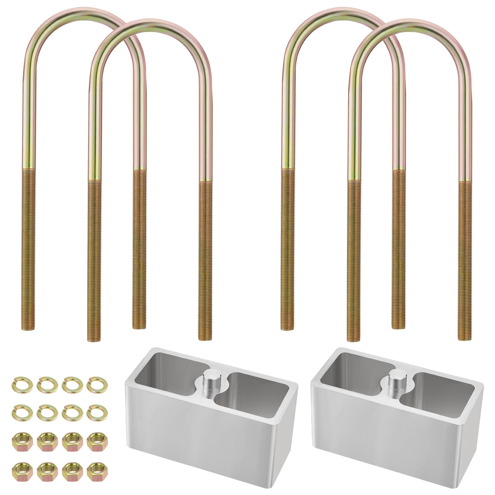Photo 1 of Racewill 3-1/2 inch Universal Leaf Spring Lowering Block Kits, 5" Length x 2-1/3 Width Blocks, with 4 Pack Heavy Duty Galvanized U-Bolts