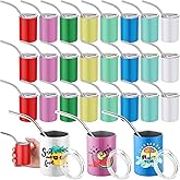 Nuenen 24 Pcs 3oz Christmas Mini Tumbler Bulk Colored Sublimation Mini Shot Glass Tumblers with Lids and Straws Stainless Steel Insulated Cups for Christmas Wedding Bar Coffee Cocktail Hot Cocoa