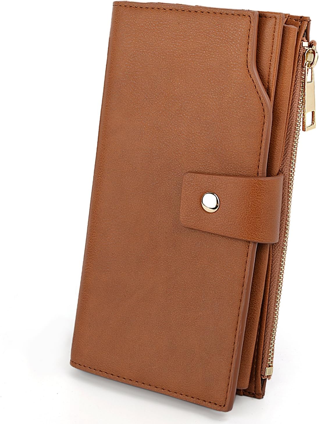 UTO Wallet for Women RFID Blocking Ladies Wristlet Purse 21 Card Slots Phone Pocket Synthetic Leather Brown