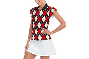 Soneven Womens Petal Sleeve Golf Shirts Moisture Wicking Lady Golf Apparel Print Tennis Sport T Shirt