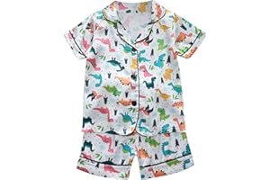 Toddler Baby Girl Boy Silk 𝐏ajamas 2 Pcs Short Sleeve Top Shorts Satin 𝐏js Button Cute Cartoon Loung𝐞wear Set Summer