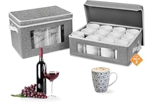 homyfort Mug and Wine Glass Storage Box with Dividers, Stemware Storage Cases and Coffee Cup Storage Organizer, China Crystal