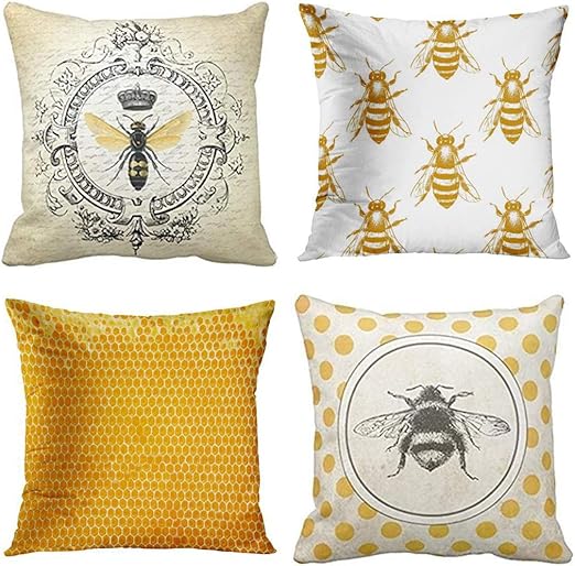 Amazon Com Emvency Set Of 4 Throw Pillow Covers Bee Honey Yellow
