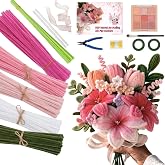 Eywwuu 540 Pcs Pipe Cleaner Flower Kit, DIY Flower Bouquet Making Kit with 5 Pastel Chenille Stem Colors, 30 Floral Stems, Tape, Stamen, Glue Sticks, Pliers and Brush for Rose Tulip Lily Crafts