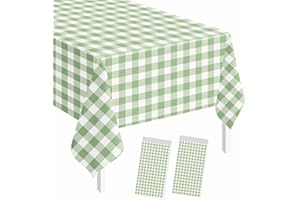 SIETDESEO 2 Pack Sage Green Gingham Tablecloth Rectangle 54 x 108 Sage Green and White Checkered Table Cloth Disposable Plaid Table Cover Plastic for Birthday Baby Shower Picnic Wedding Party Supplies