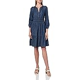 Tommy Hilfiger Women's Long Sleeves Split Neck Fit and Flare Dress