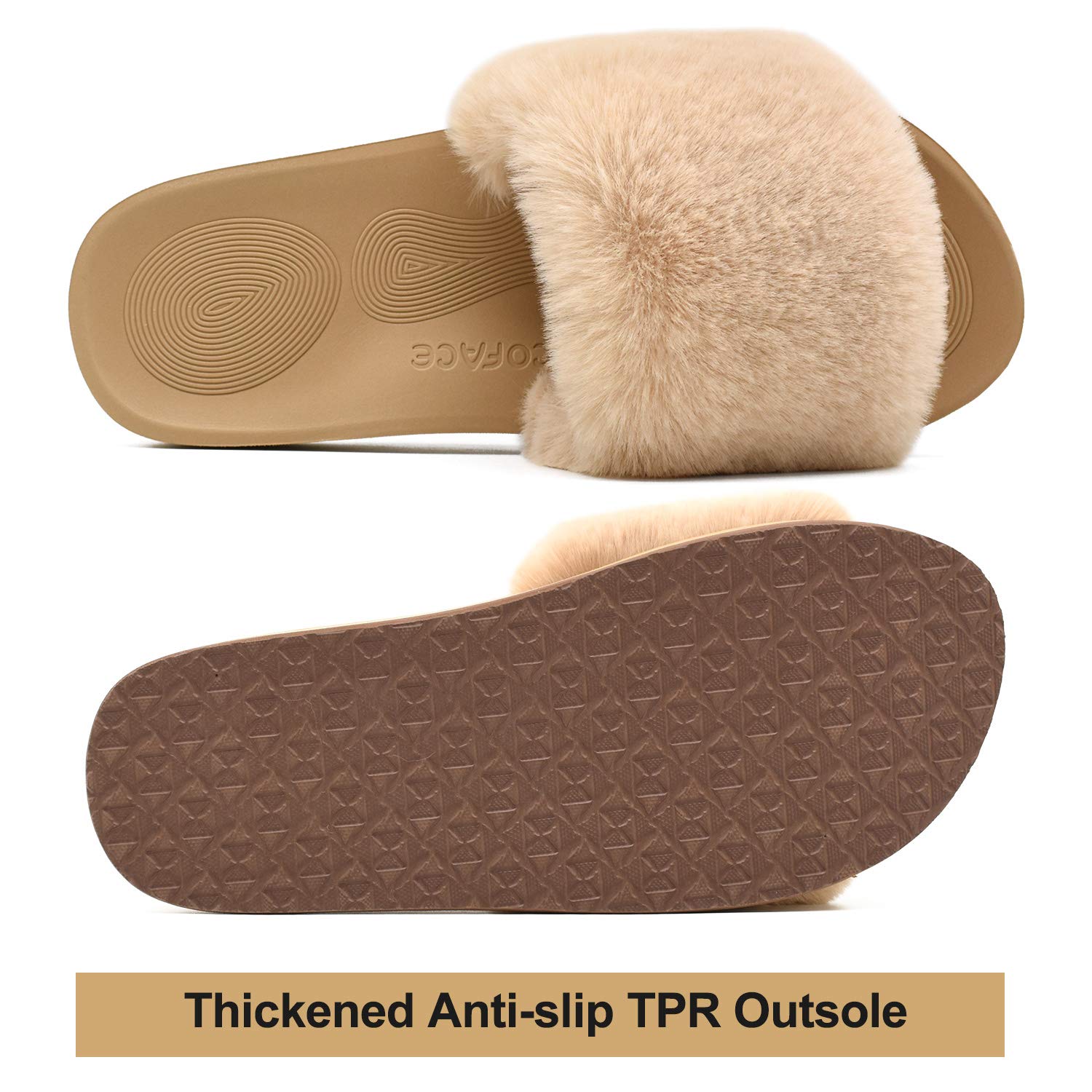 COFACE Womens Slides Fuzzy Slippers Open Toe Fluff Slippers With Arch Support Plantar Fasciitis Orthotic Slippers Women House Shoes