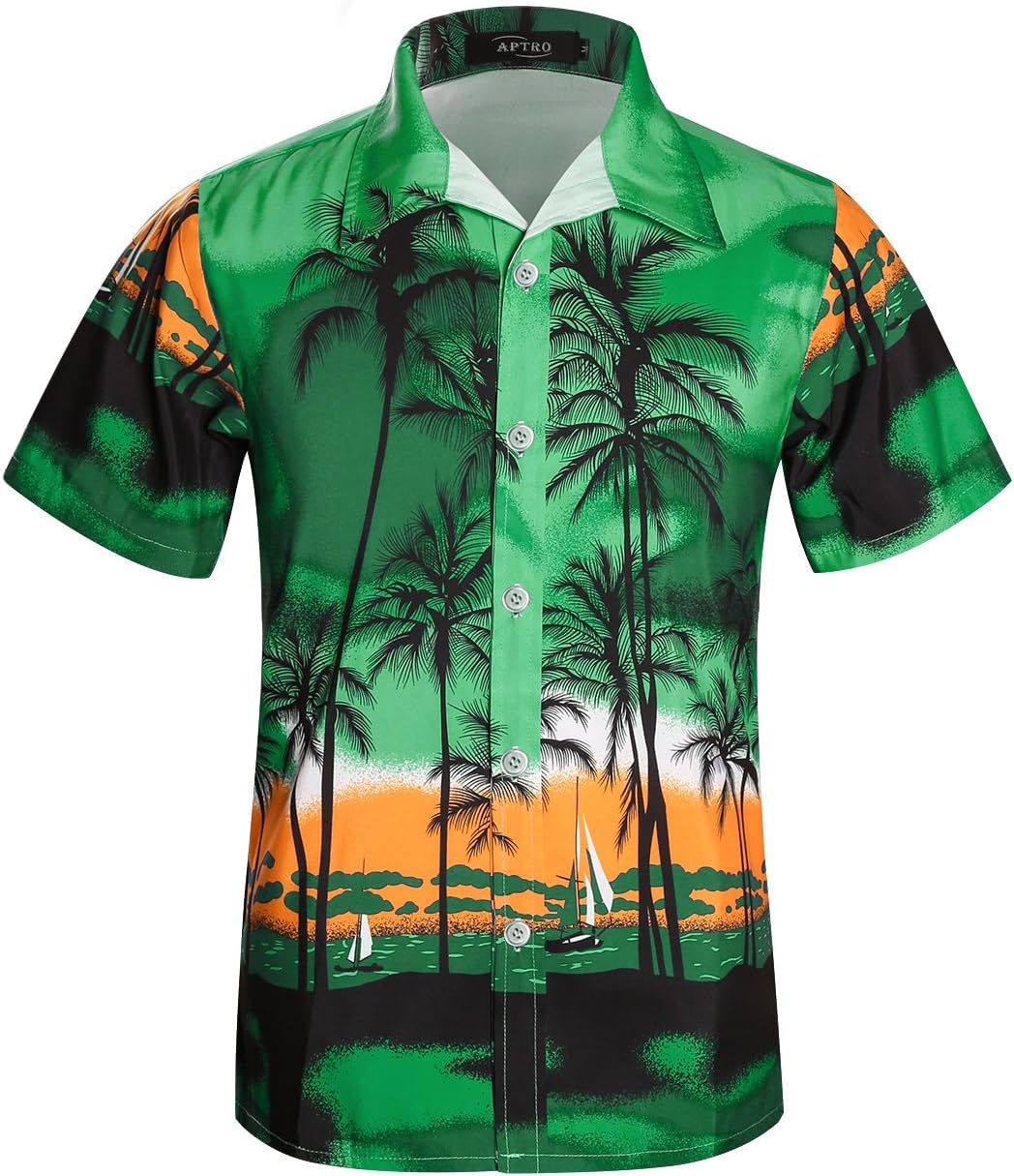 APTRO Men's Hawaiian Shirt Printing Short Sleeved Aloha Shirts Green ST30 L