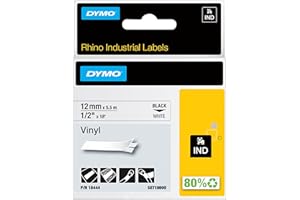 DYMO Rhino Industrial Vinyl Labels 1/2" Black Print on White Tape